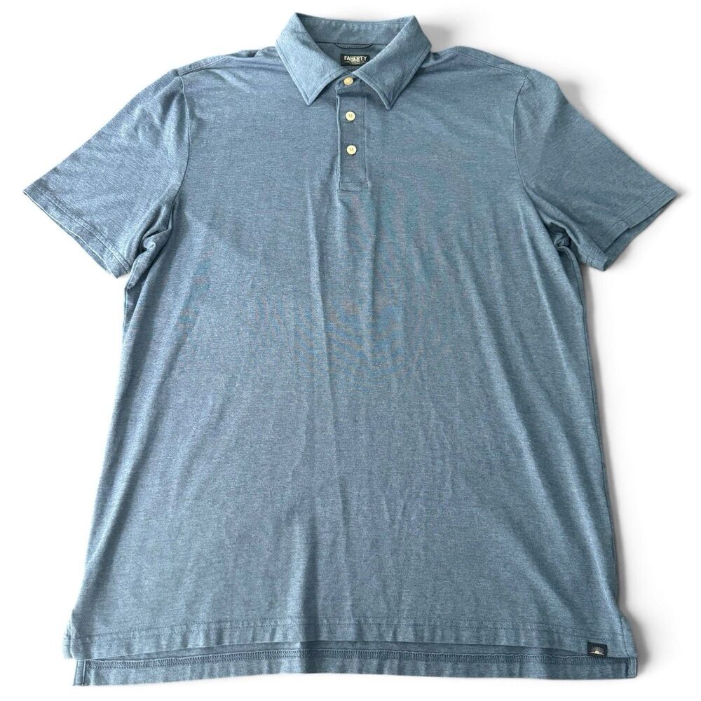 Faherty Reserve Movement Polo Men L Blue Pima Cotton Performance Stretch Shirt